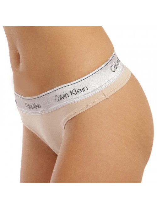 Damskie Stringi Calvin Klein MC Metallic-Thong Beżowe