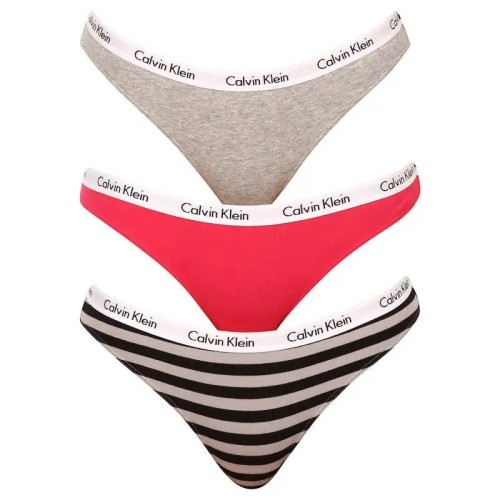 Damskie majtki bikini Calvin Klein Carousel ciemnoróżowe, szare, w paski 3-pak Damskie majtki bikini Calvin Klein Carousel ciemnoróżowe, szare, w paski 3-pak