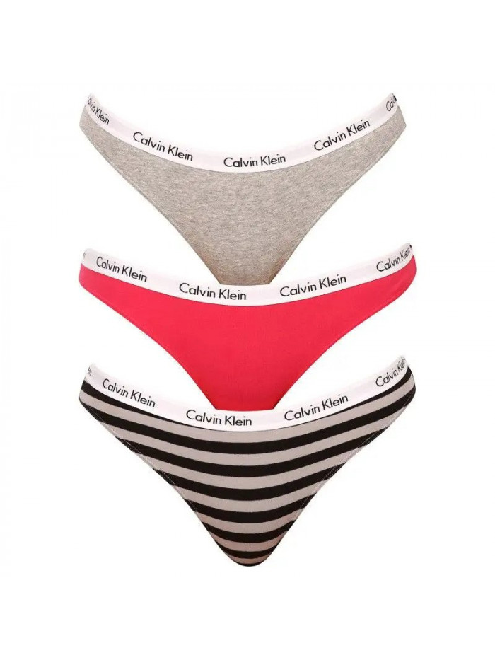 Damskie majtki bikini Calvin Klein Carousel ciemnoróżowe, szare, w paski 3-pak