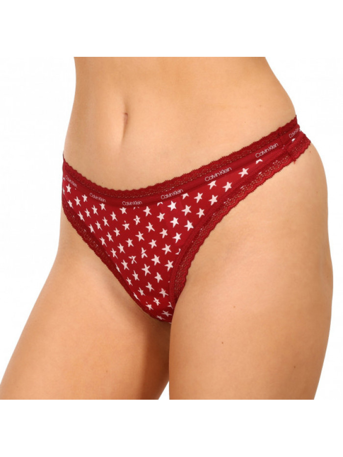 Damskie stringi Calvin Klein Bottoms Up Refresh brązowe, pomarańczowe, bordowe z gwiazdkami – 3-pak