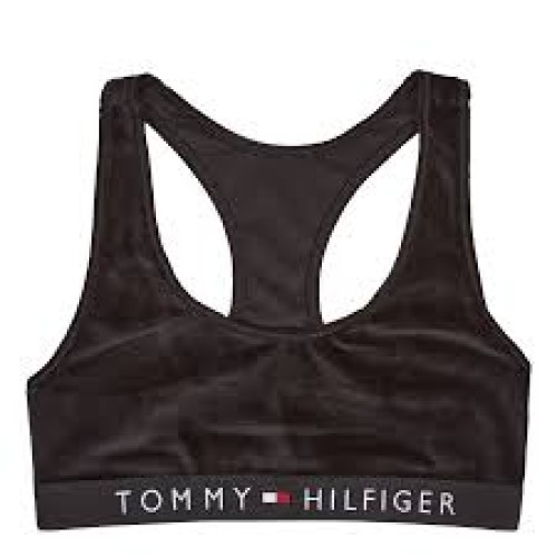 Damska sportowa braletka Tommy Hilfiger Unlined Bralette Velour Czarna