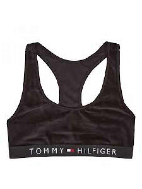 Damska sportowa braletka Tommy Hilfiger Unlined Bralette Velour Czarna