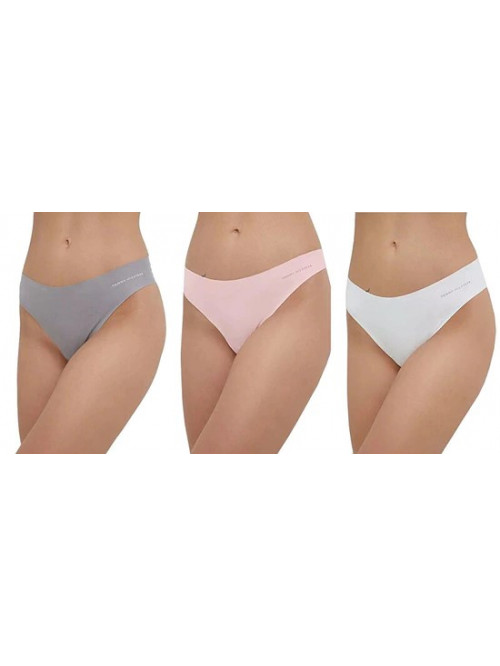 Damskie majtki Tommy Hilfiger bezszwowe brazylijskie bikini 3-pak – Różowe, Szare, Białe