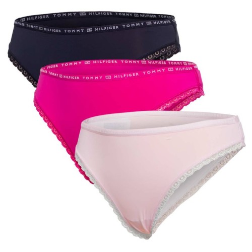Damskie majtki Tommy Hilfiger Recycled Micro Lace Bikini jasnoróżowe, ciemnoróżowe, czarne 3-pak