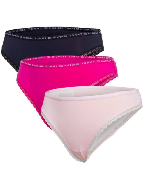 Damskie majtki Tommy Hilfiger Recycled Micro Lace Bikini jasnoróżowe, ciemnoróżowe, czarne 3-pak