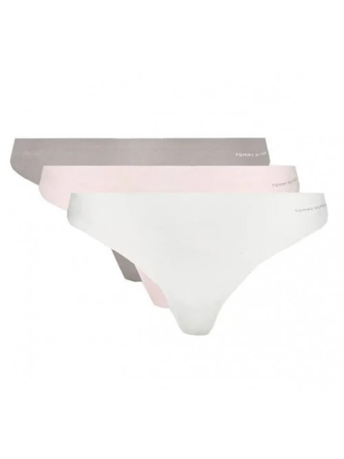Damskie Bezszwowe Stringi Tommy Hilfiger 3-Pack Wielokolorowe - Różowe, Szare, Białe