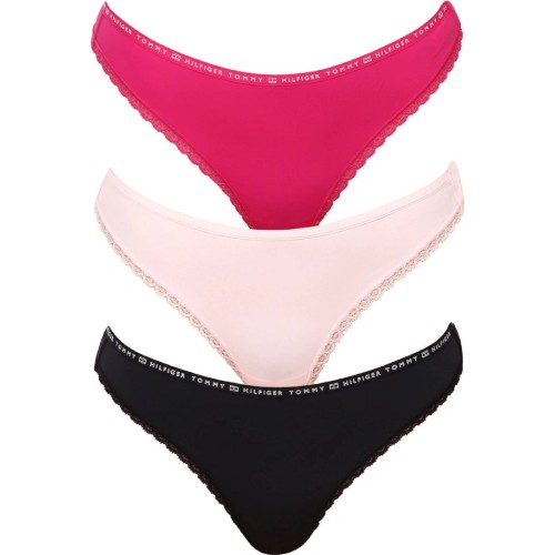 Damskie stringi Tommy Hilfiger Recycled Micro Lace Thong jasnoróżowe, ciemnoróżowe, czarne 3-pak