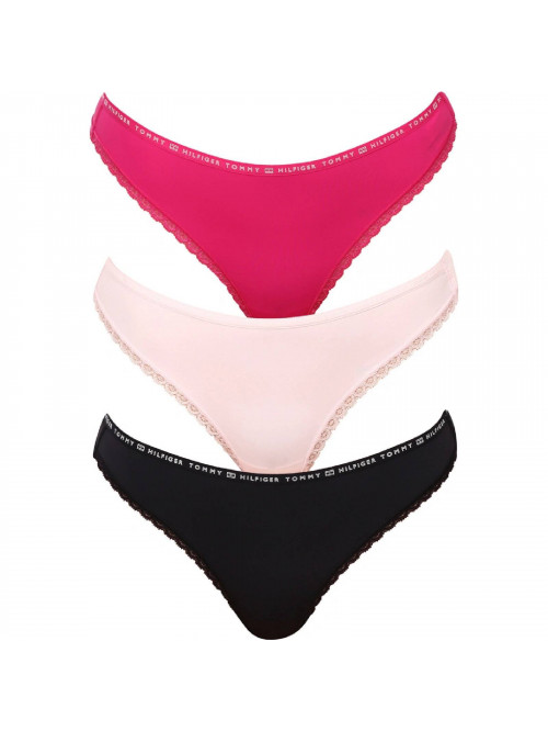 Damskie stringi Tommy Hilfiger Recycled Micro Lace Thong jasnoróżowe, ciemnoróżowe, czarne 3-pak