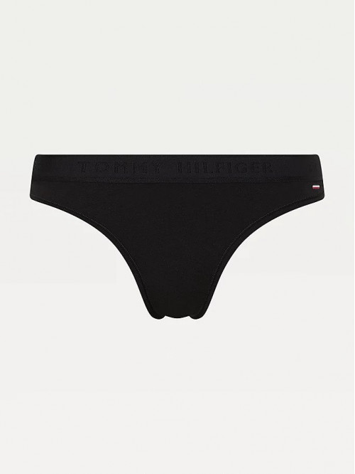 Damskie Stringi Tommy Hilfiger SEACELL-Tonal Logo Waistband Czarne