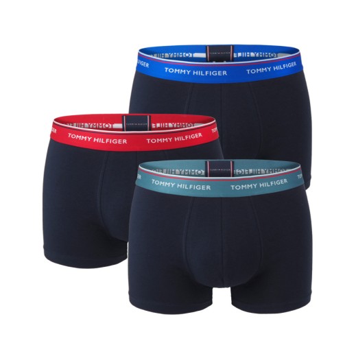 Męskie Bokserki Tommy Hilfiger Premium Essentials WB Trunk Granatowe z Kolorowym Pasem 3-Pack