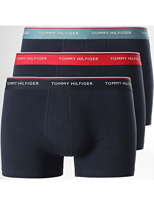 Męskie Bokserki Tommy Hilfiger Premium Essentials WB Trunk Granatowe z Czarnym, Miętowym i Czerwonym...