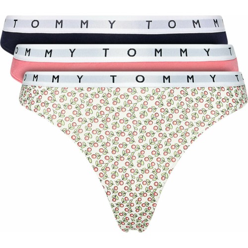 Damskie Stringi Tommy Hilfiger Print Thong 3-Pack Wielokolorowe - Różowe, Białe, Czarne Damskie Stringi Tommy Hilfiger Print Thong 3-Pack Wielokolorowe - Różowe, Białe, Czarne