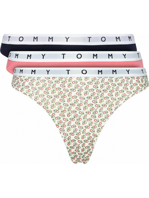 Damskie Stringi Tommy Hilfiger Print Thong 3-Pack Wielokolorowe - Różowe, Białe, Czarne